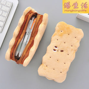 模擬夾心餅乾筆袋中小學生可愛鉛筆袋簡約大容量可愛毛絨文具盒