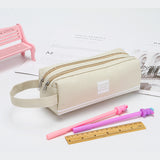 新款简约纯色条纹双层文具笔盒学生创意大容量手提笔袋