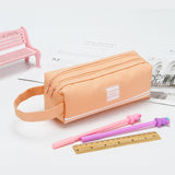 新款简约纯色条纹双层文具笔盒学生创意大容量手提笔袋