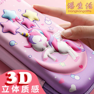 恩米eva立體文具盒學生3D卡通雙層鉛筆盒大容量女生款防水筆袋子