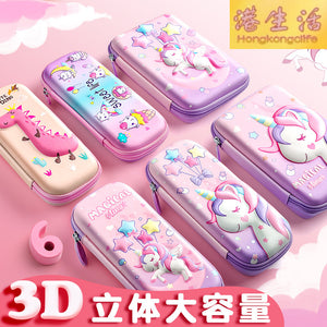 恩米eva立體文具盒學生3D卡通雙層鉛筆盒大容量女生款防水筆袋子